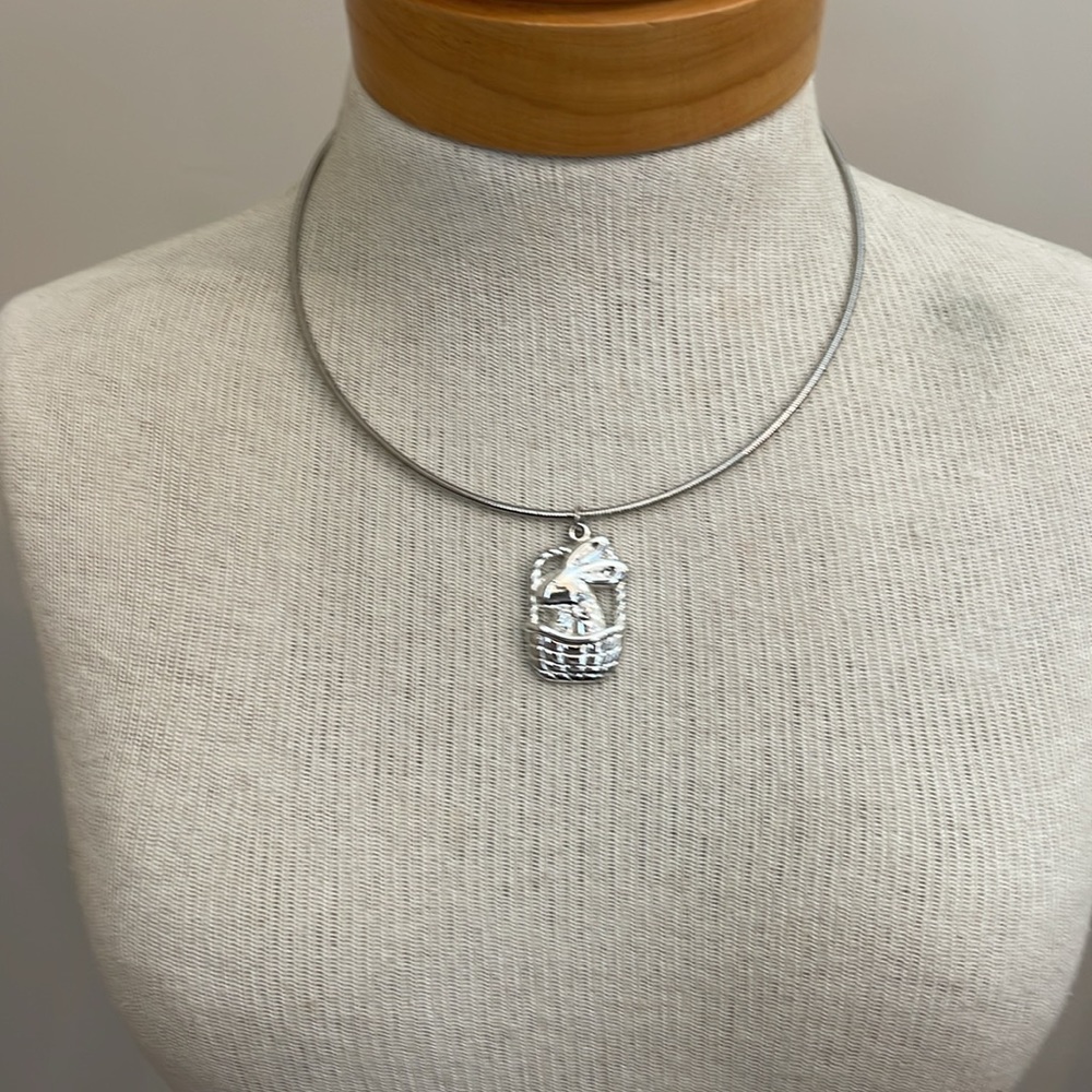 Vintage Round Wire Necklace with Rabbit - Easter Charms - Pendants, Silver-tone - Picture 9 of 13